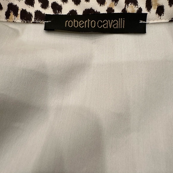 ROBERTO CAVALLI  white blouse with spotted trim, size 40 EU - Picture 5 of 8